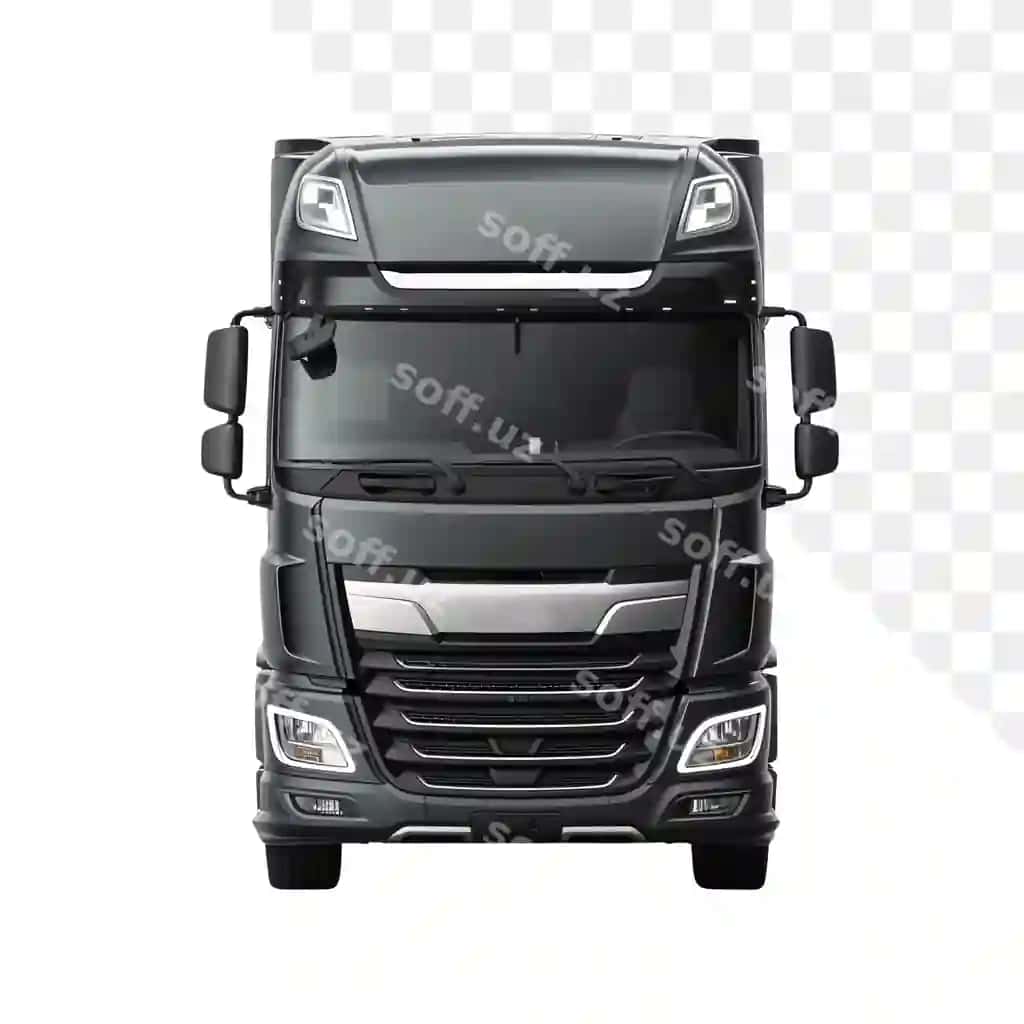 Oldindan ko'rinish zamonaviy qora yarim yuk avtomobili | Front view modern black semi truck