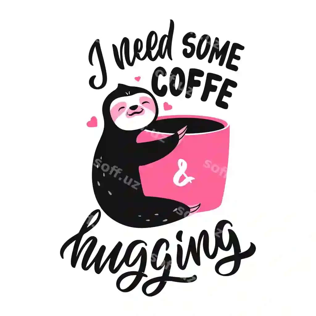 Karta murchuqi qahvo choy karrasi bilan harflar iqtibos slovan Menga bir oz qahvo kerak | Card sloth with cup coffee lettering quote slogan i need some coffee