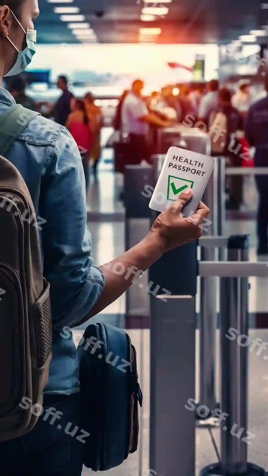 Yon ko'rinishda shaxs sog'liq pasportini tutgan aerport | Side view person holding health passport airport