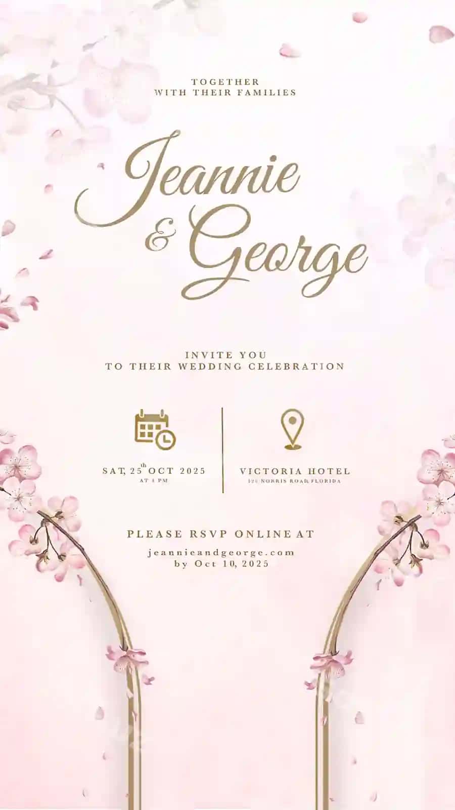 Raqamli turmе taklifnomasi pushti gilos guruch bilan | Digital wedding invitation with pink cherry blossom 2