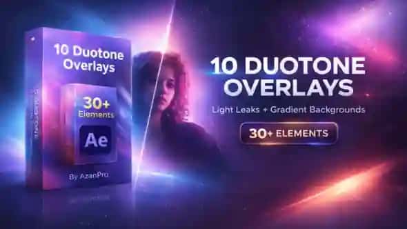 10 Duotone Overlays , 10 Gradient Backgrounds and 10 Light leaks | PACK