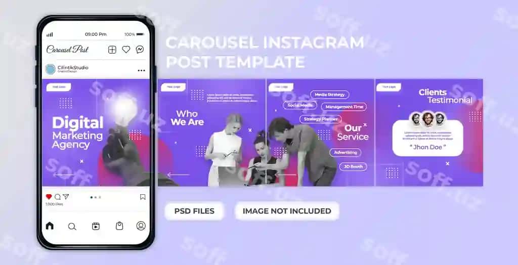 Raqamli agentlik ijtimoiy tarmoqlar karusel post shabloni premium PSD | Digital agency social media carousel post template premium psd
