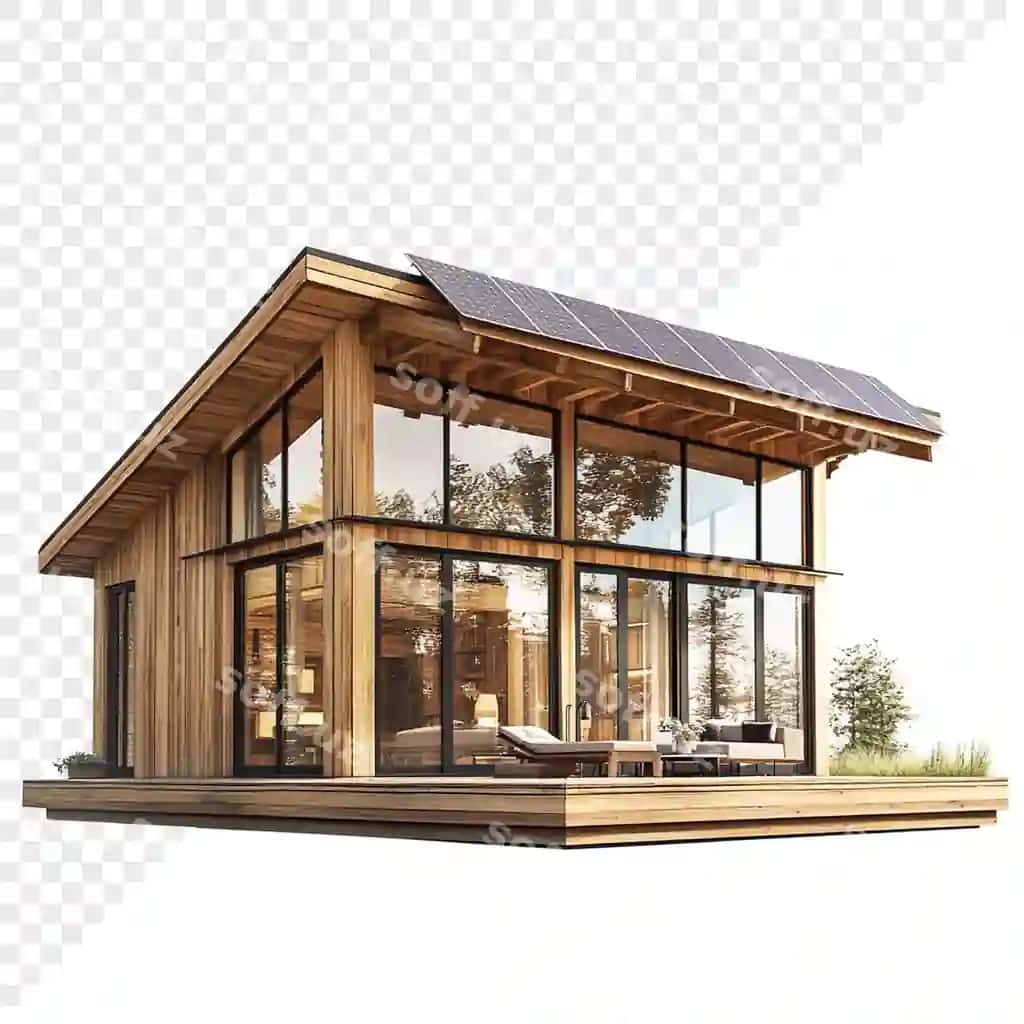 Yog'ochli uy quyosh paneli bilan qurra | Wooden house with solar panel top 2