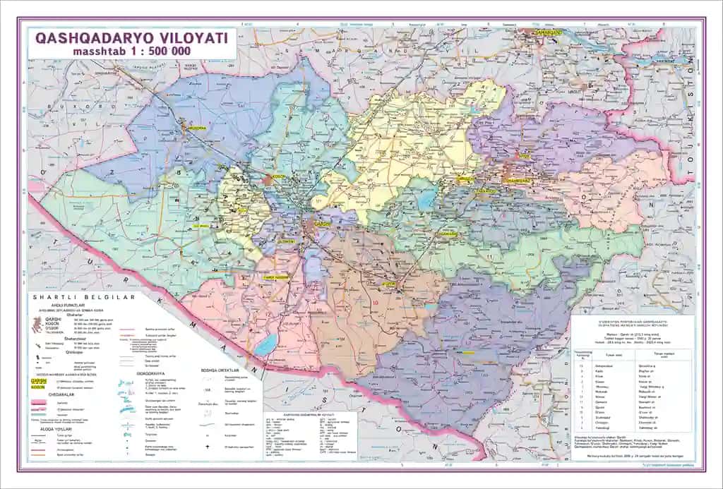 Xarita, Harita, O'zbekiston viloyatlari xaritalari Qashqadaryo viloyati xaritasi kartasi