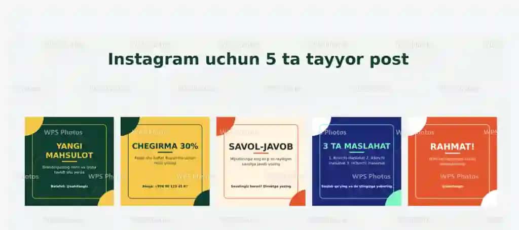 Biznes sahifa uchun 5 ta Instagram post dizayni