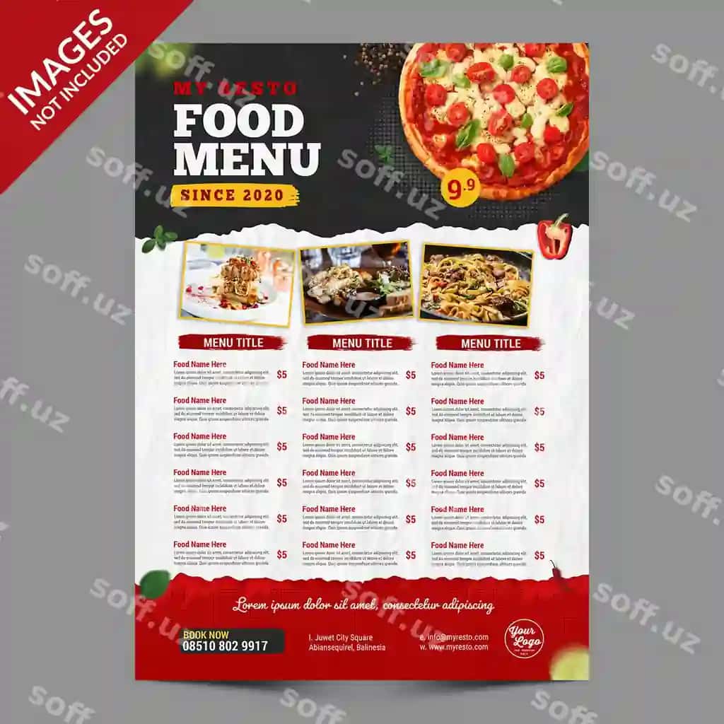Zamonaviy oddiy restoran kafe ovqat menyusi shabloni premium PSD | Modern simple restaurant cafe food menu template premium psd