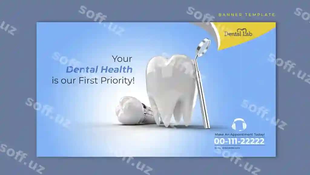 Tish implantlari jarrohligi konseptsiyasi gorizontal banner shabloni | Dental implants surgery concept horizontal banner template 2