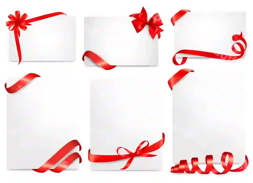 Joylang chiroyli kartochkalar qizil sovg'a qo'siqlari bilan rashklar bilan | Set beautiful cards with red gift bows with ribbons
