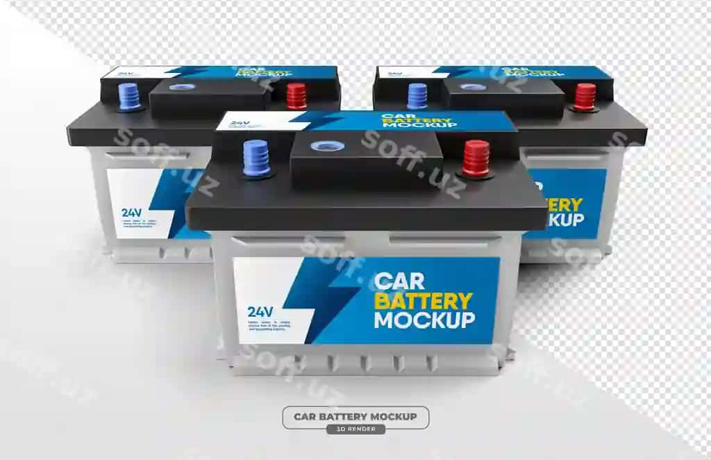 Realistik mashina akkumulyatori modeli 3D render avtomobil ilovalari | Realistic car battery mockup rendered 3d render automotive applications 2
