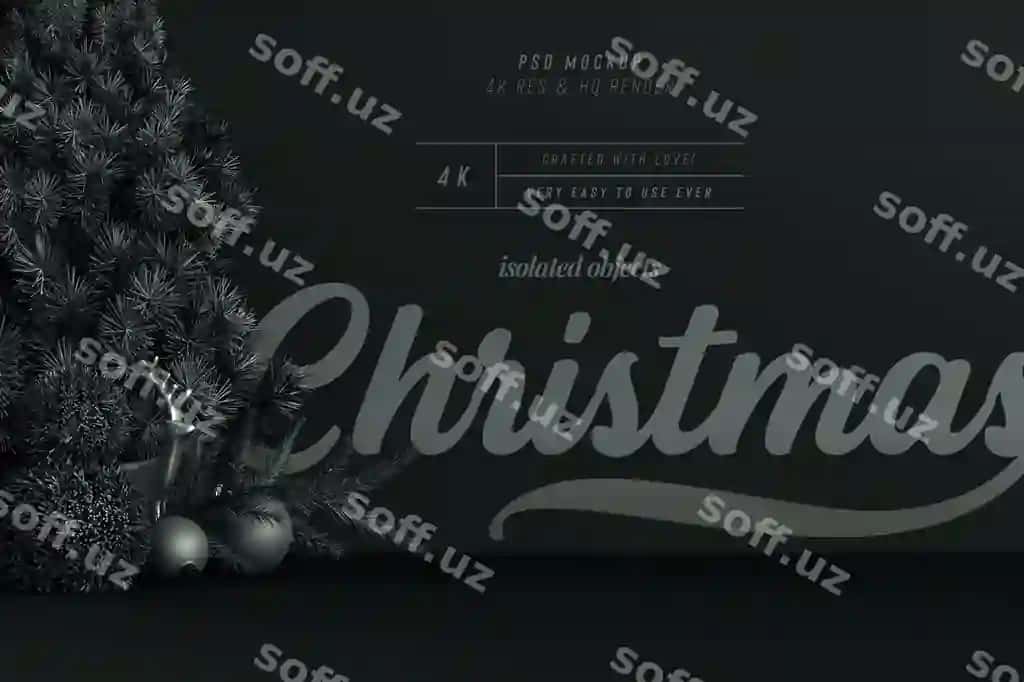 Baxromli Christmas va Yangi Yil qorong'iq dekorativ ramka nusha joyi mockup | Merry christmas new year dark ornamental frame with copy space mockup