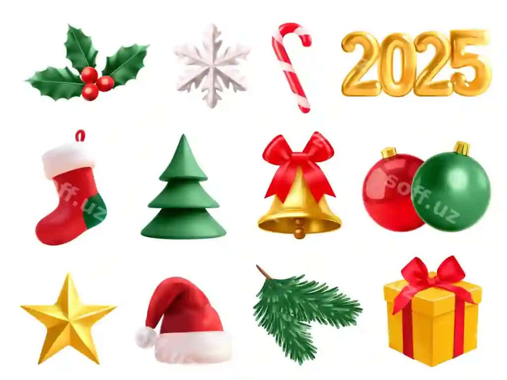 Haqiqiy Yangi yil 2025 element komplekti | Realistic new year 2025 element set