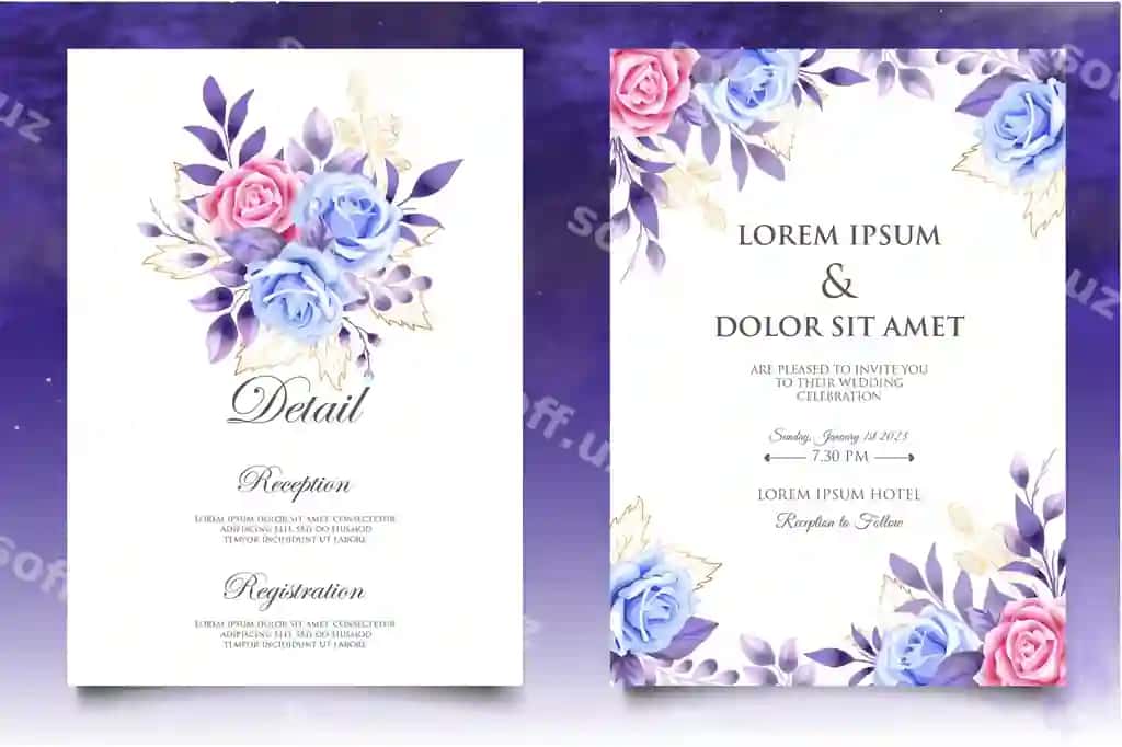 Go'zal qo'l bilan chizilgan gulli turmali taklifnoma shabloni | Beautiful hand drawing floral wedding invitation template