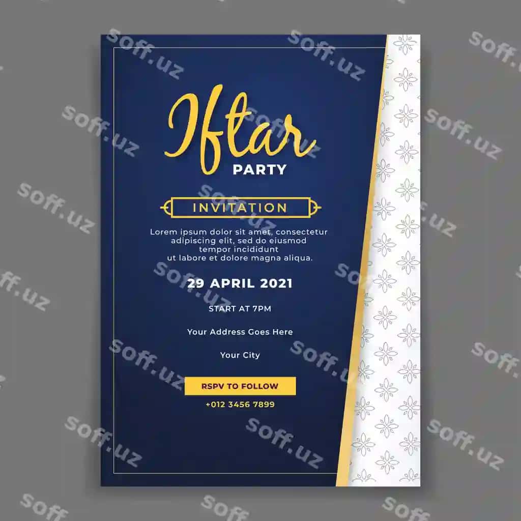 Elegant Ramazon Iftorlik Merasim Taklifnoma Poster Shabloni | Elegant ramadan iftar party invitation poster template 2
