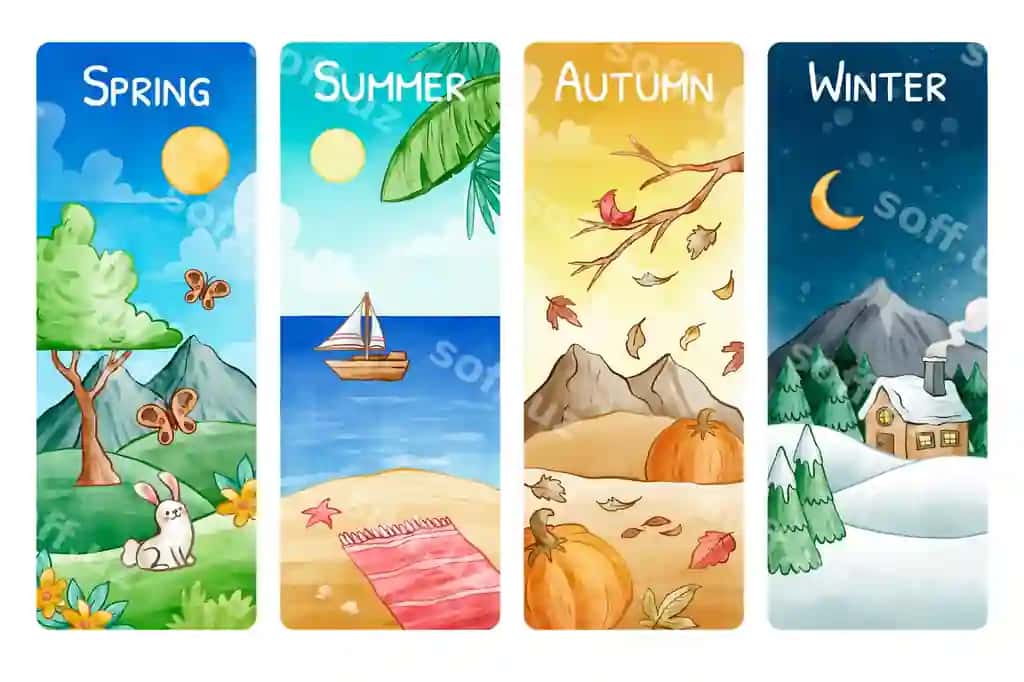 Akvaram to'rt fasl ilustratsiyasi | Watercolor four seasons illustration