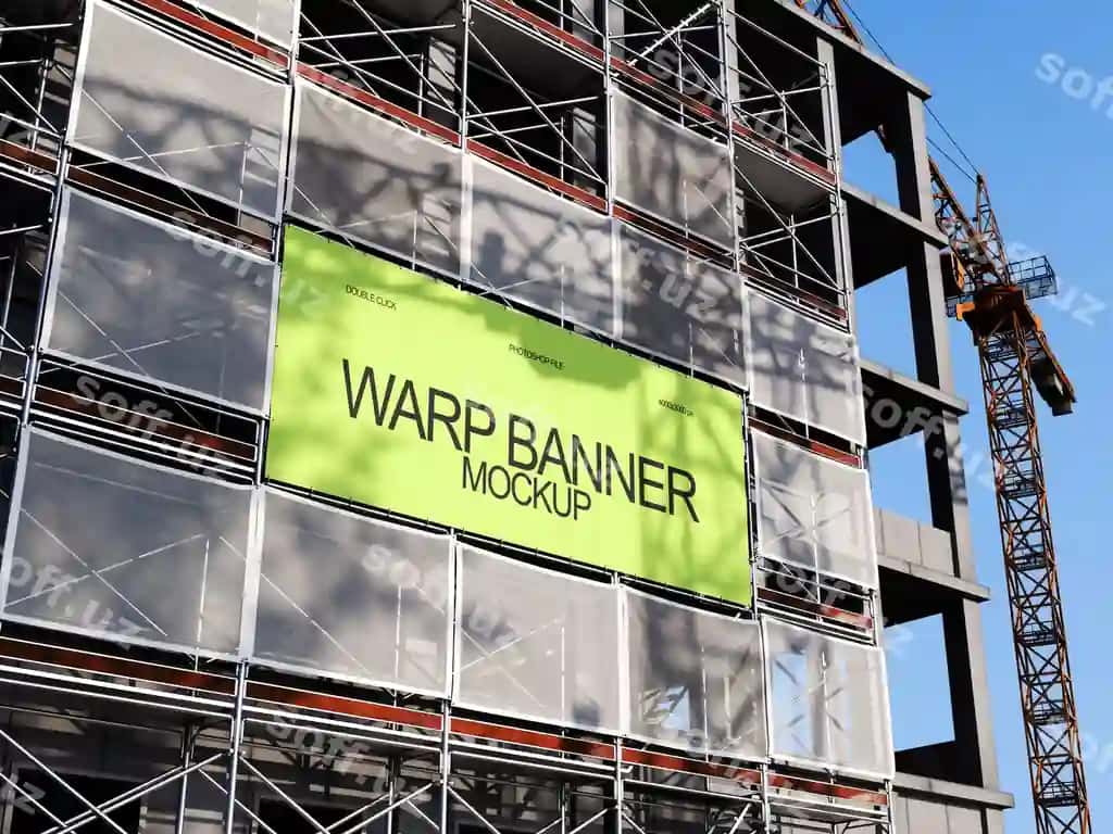 Qurilish joyi reklama banneri namunasi | Construction site advertising banner mockup 2