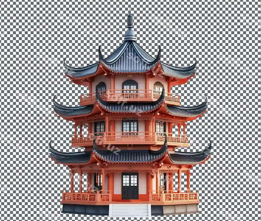 Go'zal Xitoy pagoda ajraltirilgan shaffof orqa fonda | Beautiful chinese pagoda isolated transparent background