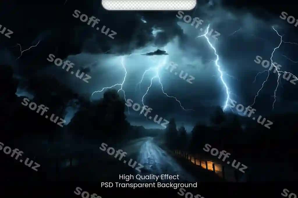 Psd yultaching chaqqoni shaffof orqa fonda dizayn | Psd thunderstorm lightning transparent background design