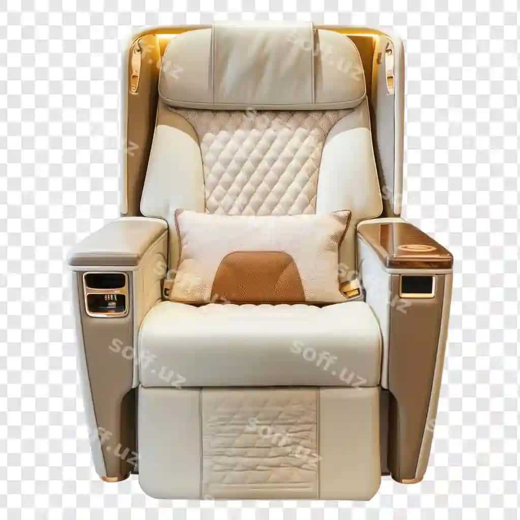 Hashmli samolyot kursi kamera yo'nalgan shaffoflik orqa fonda psd | Luxury airplane chair facing camera transparency background psd