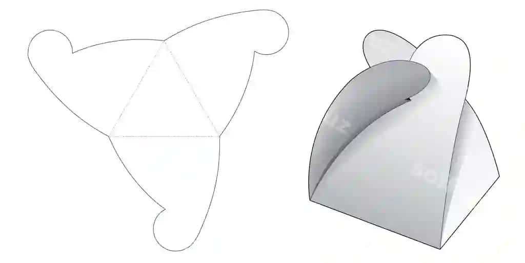 Uchburchak karton die cut shablon | Triangular carton die cut template 2