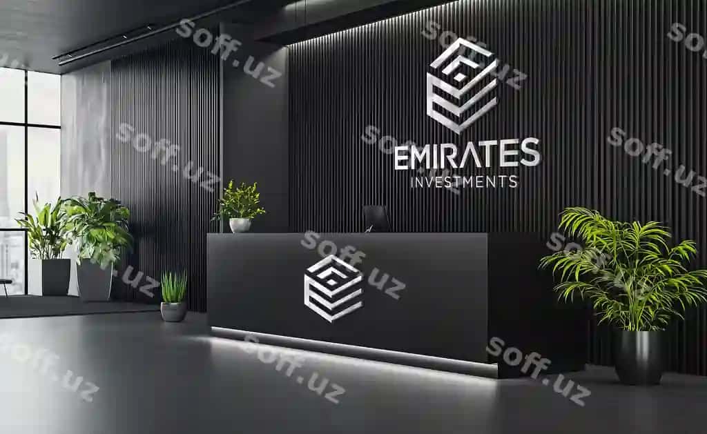 Zamonaviy ofis logotipi mockup qabul hissiychasi | Modern office logo mockup reception area