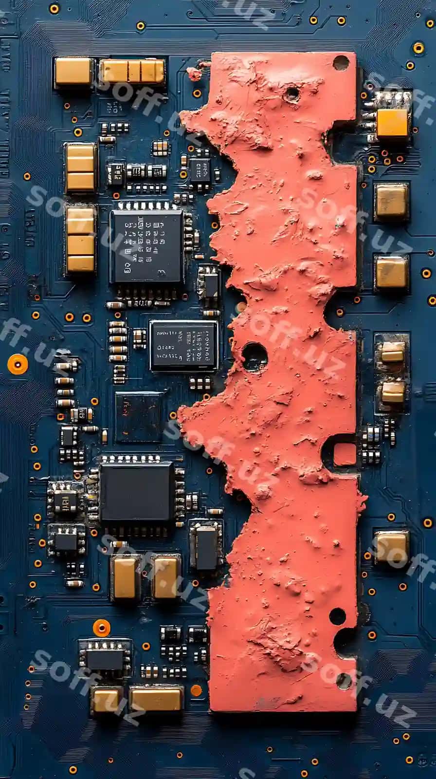 Murakkab devorali markaziy protsessorga ega noyob naqshlar va teksturalar | Intricate circuit board with unique patterns textures
