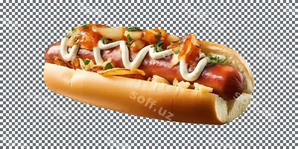 Mazali kimchi hotdog ajraltirilgan shaffof orqa fonli | Delicious kimchi hotdog isolated transparent background