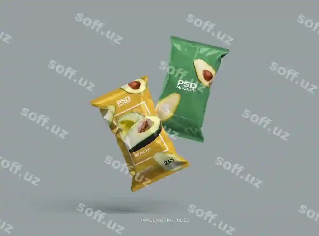 Tartibga solinadigan shablon yostiqli gazak qadoqlash sumkasi shaffof fon | Editable template pillowy snack packaging bag transparent background