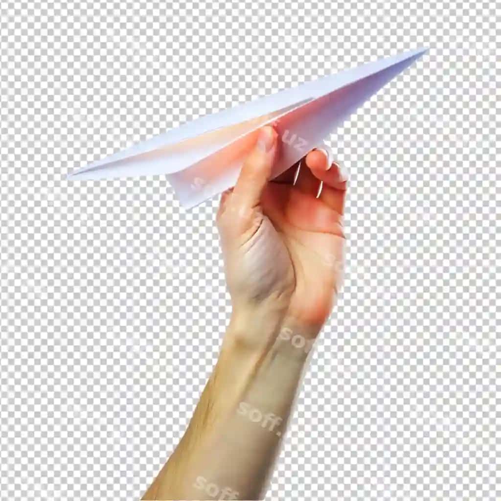 Qoliq qog'oz samolyotini tutgan shaffof fonda | Hand holding paper plane transparent background 2