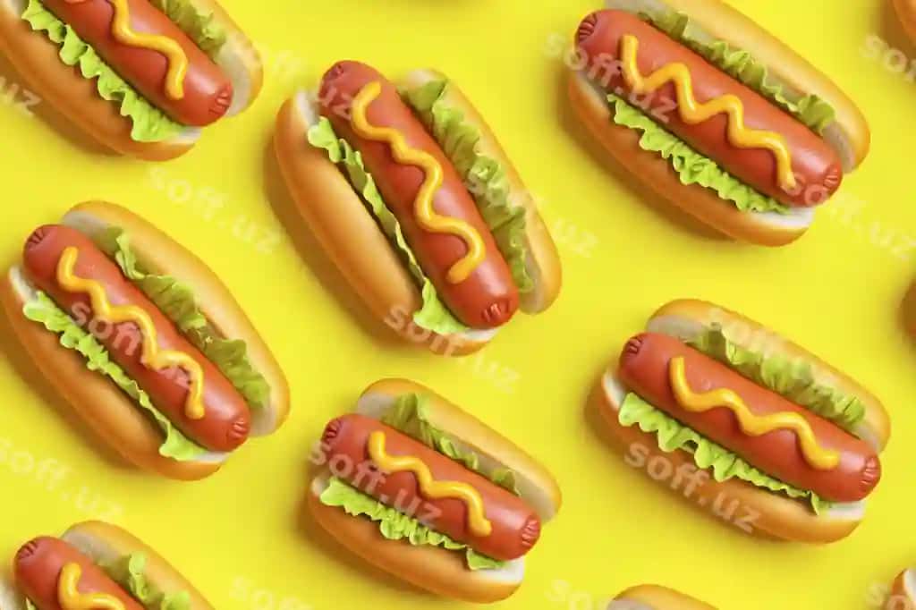 Mashqi orqa fon hotdog 3d uslubi | Tasty background hotdog 3d style 2