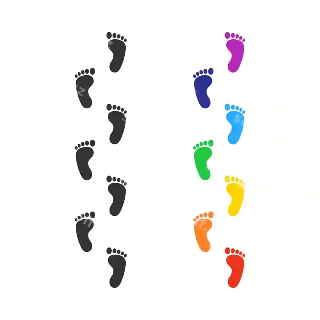 Oot izlari rangli shamol qirmizi ikonlar to'plami insonga tegishli oot bosimi yangi tug'ilgan | Foot prints rainbow colored icon set human body footstep newborn