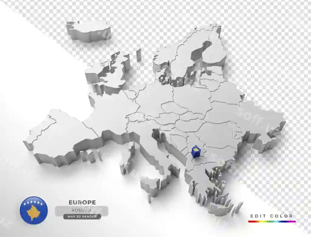 Izometric xarita Kosovo Yevropa bayrog' bilan 3D render | Isometric map kosovo europe with flag 3d render