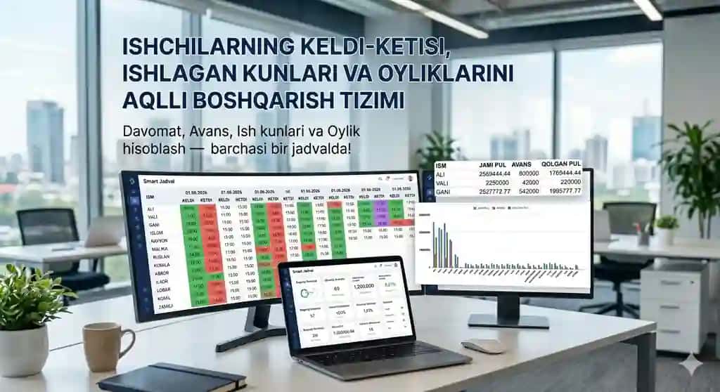 ishchilarni oyliklarini avtomatik xisoblab beruvchi smart jadval