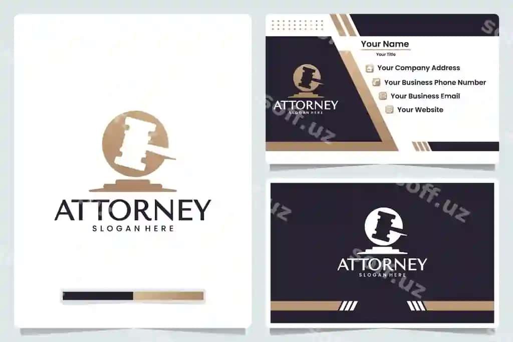 Advokat chaku logotipi dizayni biznes kartochkasi | Attorney hammer logo design business card