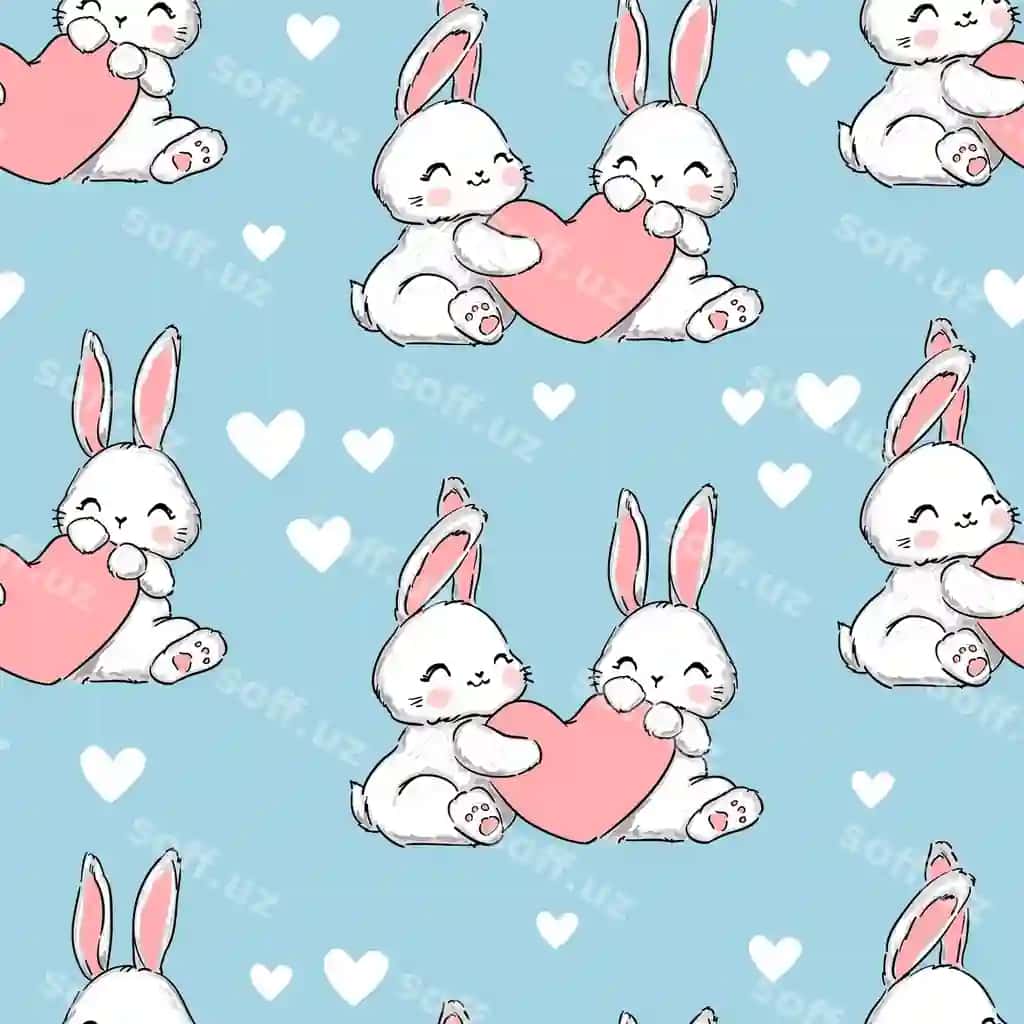 Chiroyli tulki pushti yurak bilan ko'k orqa fonda Sevgililar kuni orqa fonda | Cute rabbits with pink heart blue background valentines day background