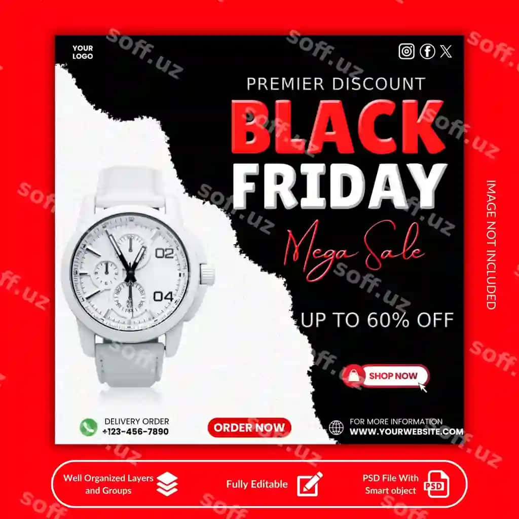 Black Friday ijtimoiy tarmoqlar Instagram posti dizayn shabloni | Black friday social media instagram post design template