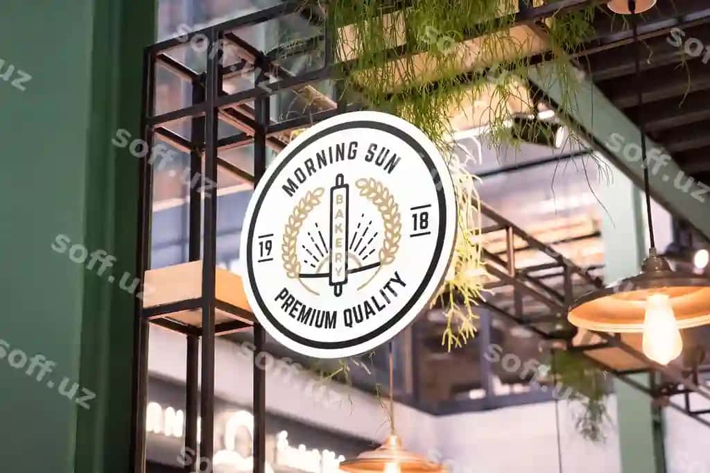 Doira doʻkon belgisi namunasi | Circular shop sign mockup 2