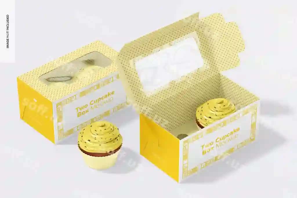 Ikki kupkake qutilari mockup ochiq yopiq | Two cupcake boxes mockup open closed