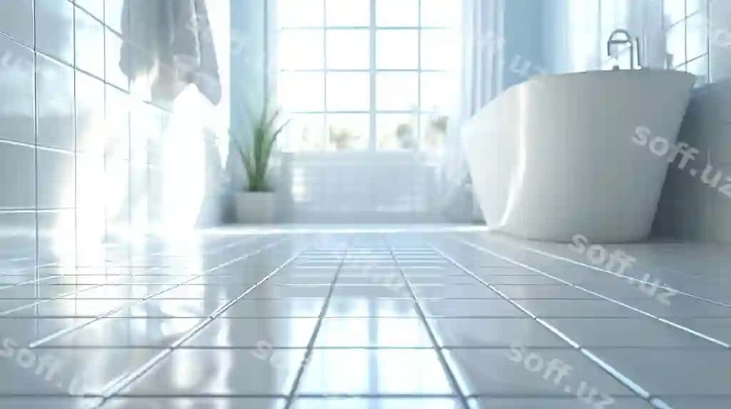 Tinch minimalist hammom ichki dekoratsiyasi erkin qo'yilgan vanna, pozislangan devorlar va pollar | Serene minimalist bathroom interior with freestanding bathtub tiled walls floors