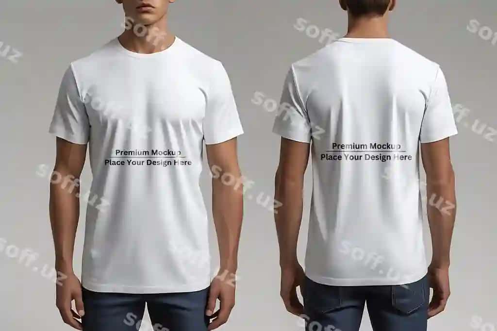 Bo'sh oq futbolka old va orqa namunasi, odiy paxma futbolka namunasi | Blank white t shirt front back mockup plain cotton tshirt mock up