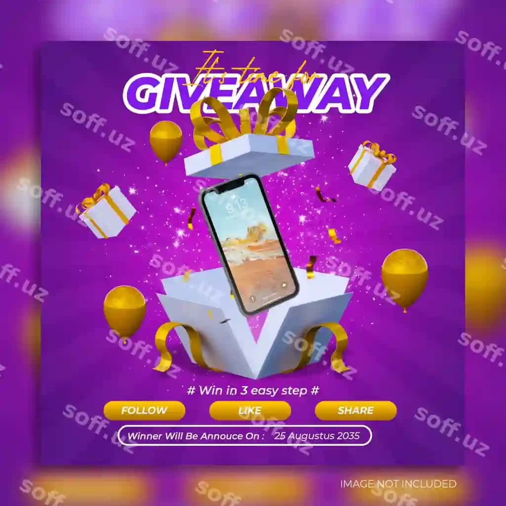 Berish musobaqasi banneri sotsial tarmoqlar posti shabloni | Give away contest banner social media post template
