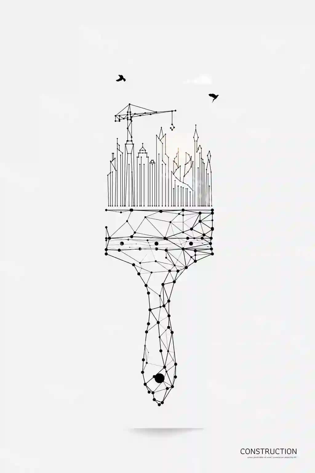 Smart shahar poligonal wireframe uslubi bilan bo'yash brushesi | Painting brush with smart city polygonal wireframe style