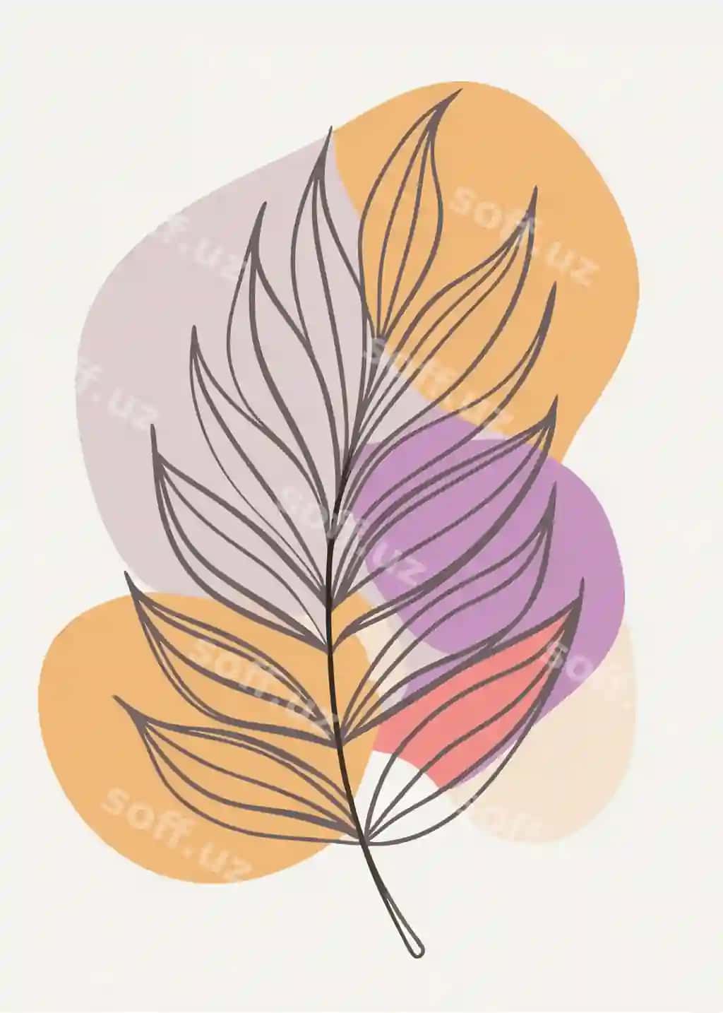 Bitta chiziq san'ati varaq chizish abstrakt minimal davrli chiziq devor | One line art leaf drawing abstract minimal continuous line wall 2