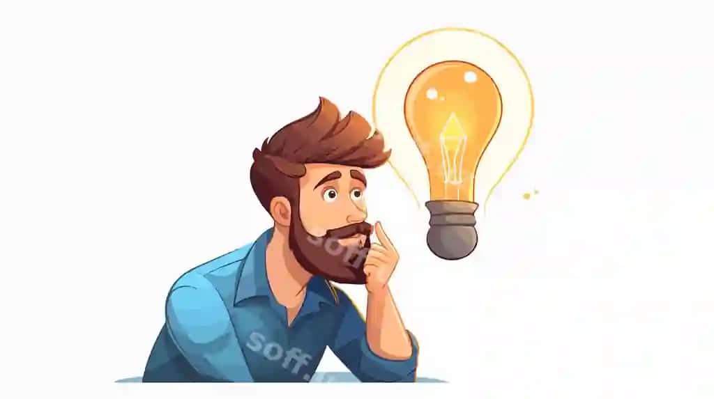 Ijodkor erkak g'oya chiroq lampasi karikatura bilan | Creative man with idea light bulb cartoon 2