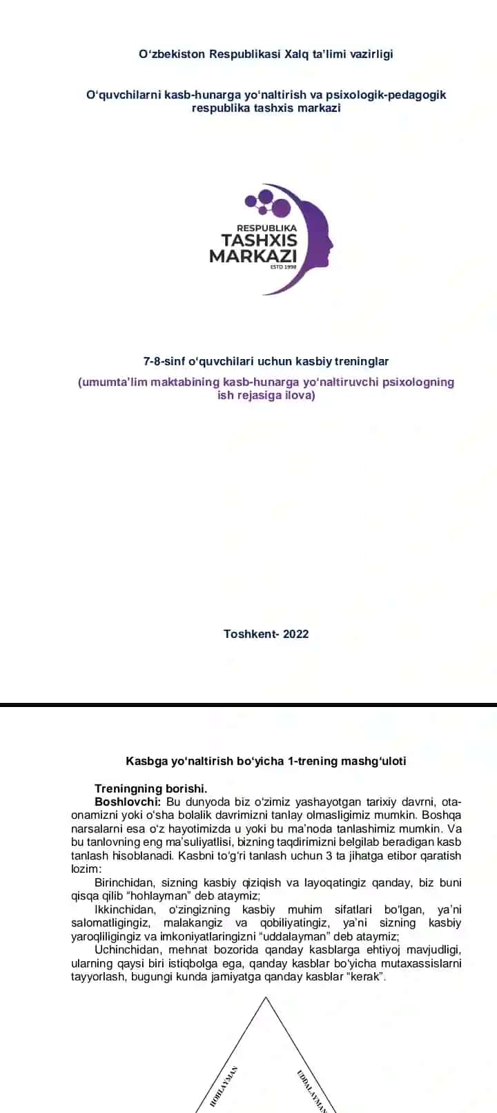 7-8 sinflarga kasbiy trening