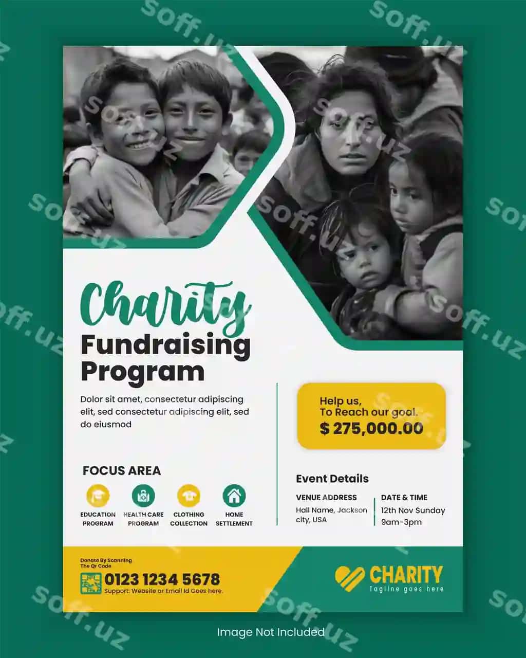 Hayot flyer dizayni shabloni moliyaviy yordam jamlanishi tadbir poster dizayni kompositsiyasi | Charity flyer design template fundraising event poster design layout