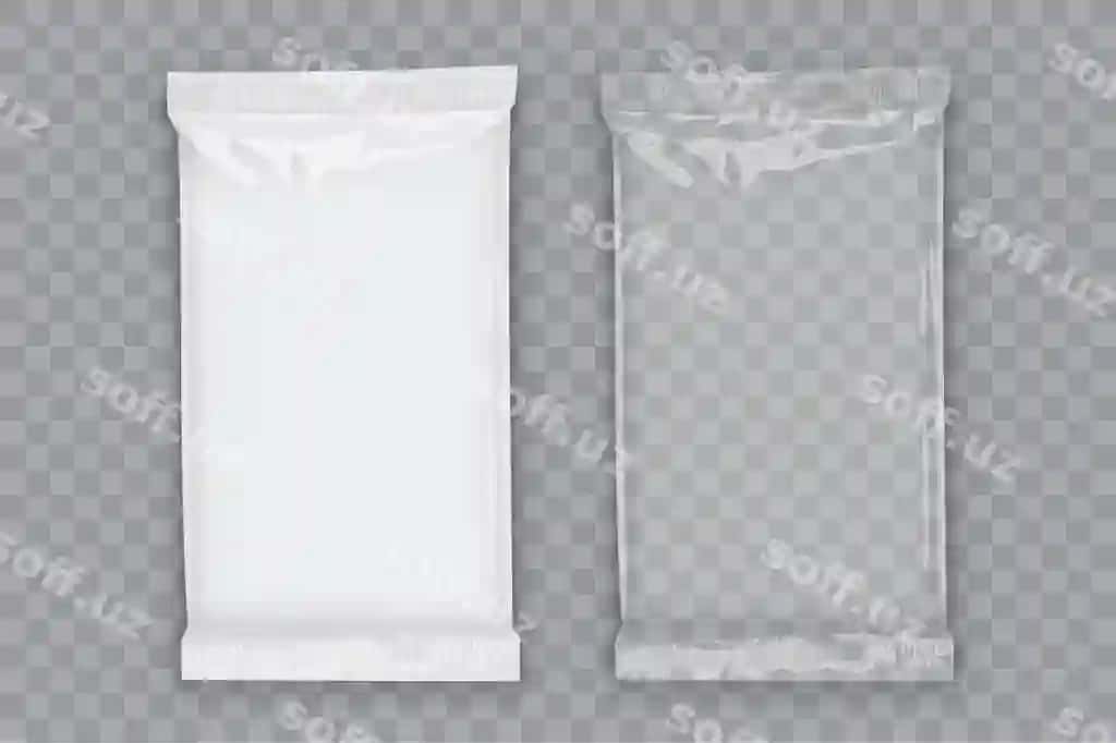 Shaffof soyalar izolyatsiya qilingan plastik oq oqimli qadoqlash | Plastic white flow packaging with transparent shadows isolated
