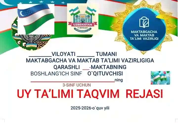 3- sinf uy ta'limi taqvim reja