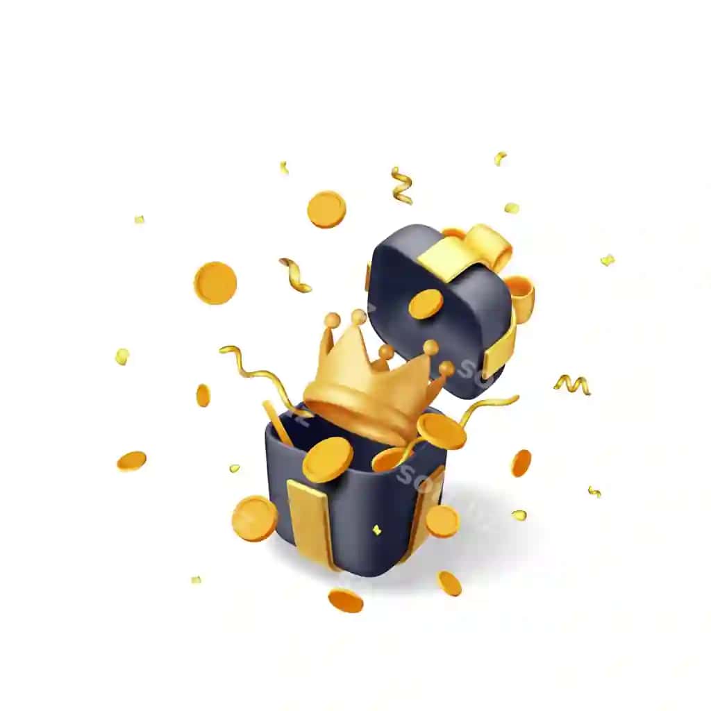3d sovg'a qutisi oltin sho'rva konfetti bilan ajraltirilgan render oltin konfetti | 3d gift box with golden crown confetti isolated render gold confetti 2