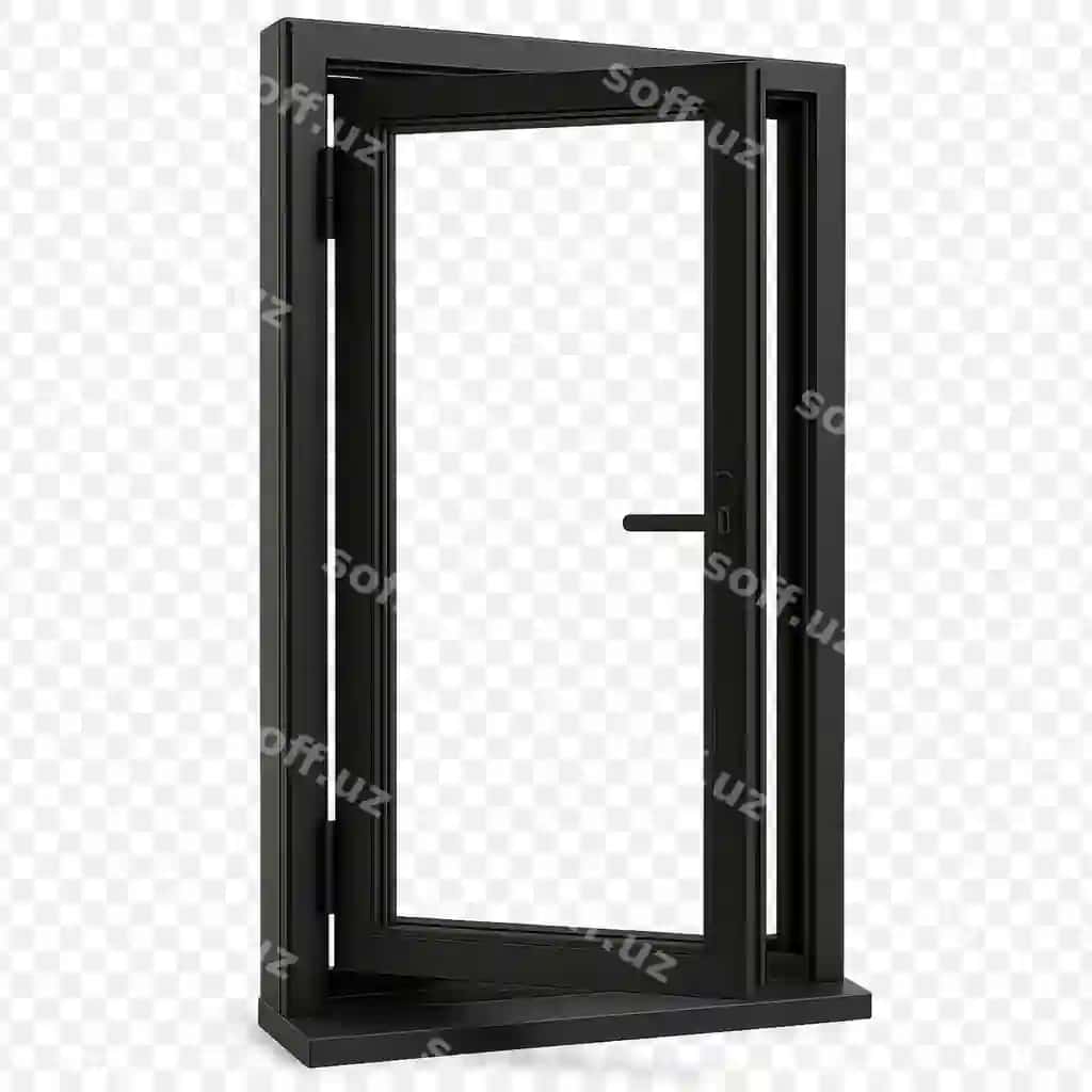 Zamonaviy qora esik devori ochiq esik bilan | Modern black door frame with open door
