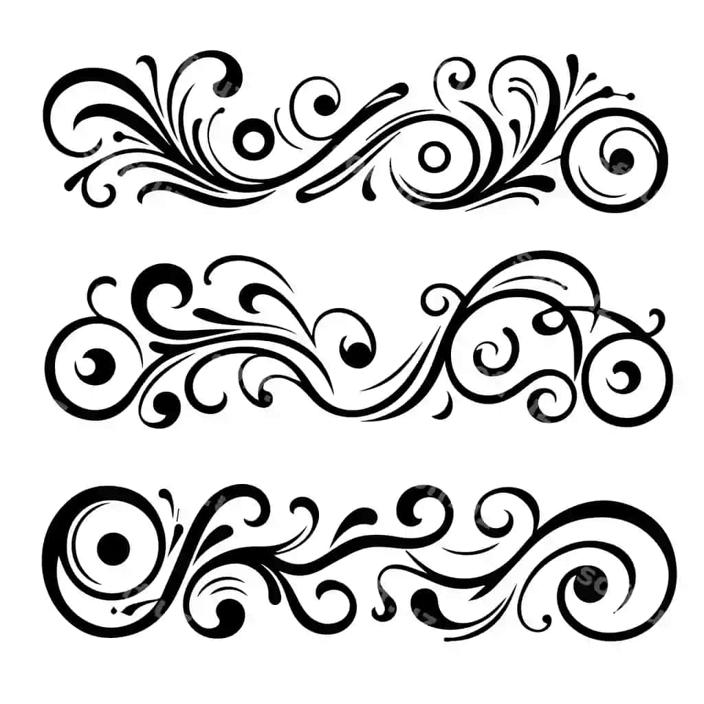 Dekorativ chegaralar qalamiy bezatlar dekorativ suzilmalar gul | Decorative borders caligraphic ornaments ornamental flourishes flower